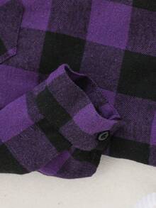 SHEIN Genkimix Kids Young BoyPlaid Pattern Hooded Shacket, Spring/Autumn - Purple - View 5