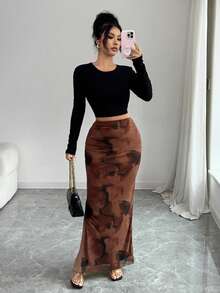Rafferiza Váy dài xẻ hông lưới co giãn hỗn hợp thanh lịch dành cho nữ, váy lưới pha màu nâu, váy hông mùa đông, mùa đông dành cho nữ, mùa đông, mùa hè, giáng sinh, giáng sinh, năm mới, năm mới, năm mới, lễ tạ ơn dành cho nữ, tiệc tùng, bãi biển, tốt nghiệp, thanh lịch, trang trọng, trang phục trang trọng dành cho nữ, gợi cảm, kỳ nghỉ, phụ nữ đi nghỉ, trang phục đi làm thời trang, trang phục công sở, trang phục thường ngày đa năng và phong cách, trang phục chuyên nghiệp của giáo viên thành thị - Nhiều màu - Xem 4