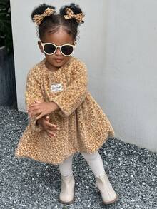 SHEIN Baby Girls' Fashionable Cute Leopard Print Dress,Christmas Family Gathering - Pink - View 8