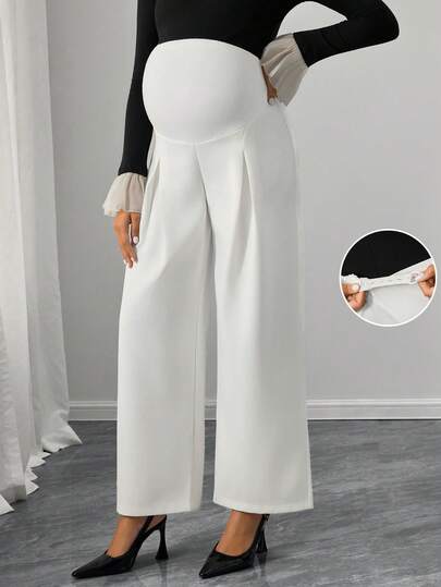 Momance Maternity Fashionable Versatile Solid Color Wide Leg Pants