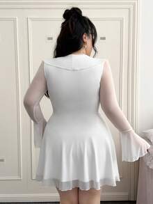 CovetEZ Váy chữ A tay dài viền lưới voan trắng cỡ lớn - trắng - Xem 2