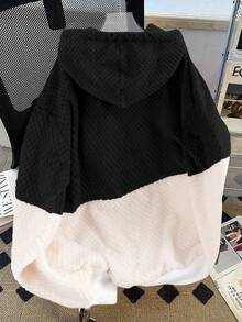 GlowEve 2025秋冬季休闲日常穿着高端设计拼接撞色连帽羊羔绒套头卫衣，厚实宽松，百搭 - 彩色 - 查看 2