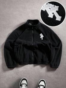 PAVTROS Men's Casual Versatile Cross Embroidery Long Sleeve Jacket, Autumn/Winter Y2k Zip Up Cropped Zip Up Men Street Wear Zip Up Zip Up Jacket, - Black - View 1