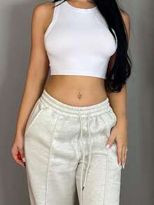 Vassilux Women's Fall Pebble Detail Straight-Leg Sweatpants Graduation,Back To School Outfits,Graduation,Teacher Outfits For Women,Back To School - Light Grey - View 3