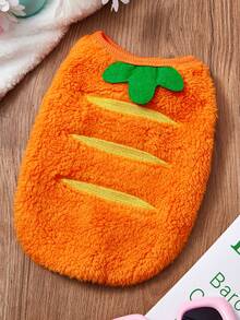 PETSIN 1宠物奶狗橙色胡萝卜卡通小狗法兰绒保暖猫茶杯犬小猫奶狗猫泰迪衣服狗背心 - 橘色 - 查看 2