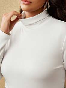 MOTF PREMIUM TALLA GRANDE CAMISETA DE CUELLO ALTO FALSO AJUSTADA - Blanco - Ver 6