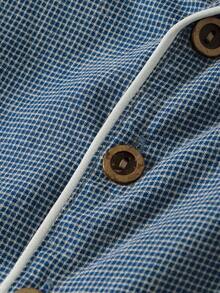 Maija Kids 男童蓝色格子拼接白色抽绳领开衫和裤子休闲睡衣 - 藍白色 - 查看 4