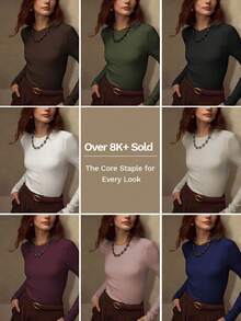 MOTF PREMIUM STRETCHY SKIN-FRIENDLY SOLID COLOR ROUND NECK SLIM FIT FASHIONABLE LONG SLEEVE VERSATILE WOMEN'S BASE LAYER TOP