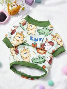 PETSIN 1件动物法兰绒宠物服，加厚绿色法兰绒保暖宠物服装 - 綠色 - 查看 3