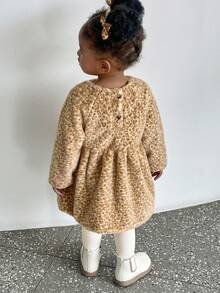 SHEIN Baby Girls' Fashionable Cute Leopard Print Dress,Christmas Family Gathering - Pink - View 9