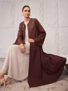 Al Najma 女士优雅派对水钻装饰长袍 - 咖啡棕 - 查看 8