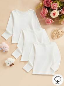 3pcs/Set Girls Lace Trim Long Sleeve Undershirt - White - View 1