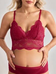 Moonlight&Mama Maternity Lace Nursing Bra (Triangle Cup, Unlined, Wireless) - Burgundy - View 3