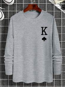 Manfinity Homme Men's Long Sleeve T-Shirt With Poker Print, For Fall - Grey - View 3