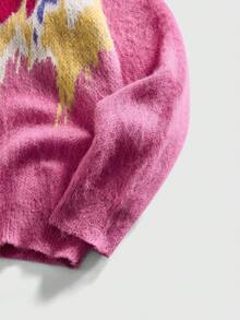 ROMWE MEN Street Life Áo len nam cổ tròn tay dài họa tiết chắp vá nhiều màu sắc, thường ngày, thu/đông - Hồng - Xem 4