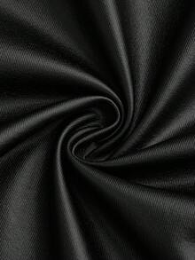 SHEIN Tall CURVE Große Größen Lange Damen Schwarzer PU-Leder Plissee Asymmetrischer Reißverschluss Dekor Minirock, minimalistischer Pendler-Stil, Herbst/Winter - Schwarz - Übersicht 4