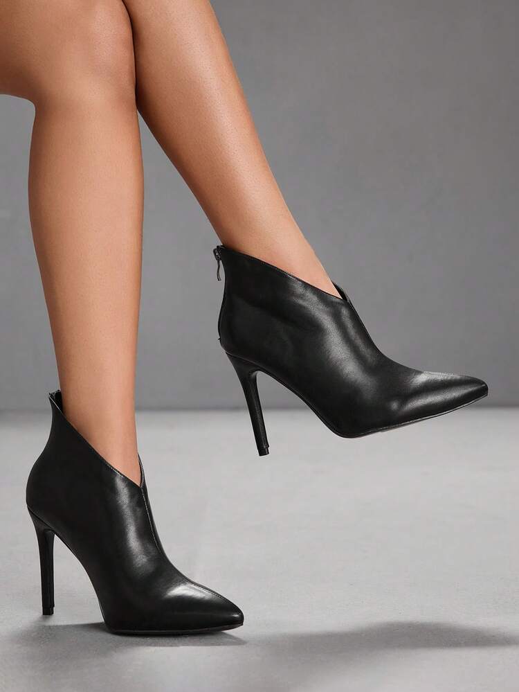 CUCCOO SZL Women's Pointed Toe Stiletto Heel Black Minimalist Sexy Party Ankle Boots For Christmas Spring Shoes