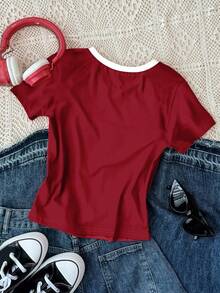 SHEIN 3件套少女休闲简约圆领短袖高腰露脐常规T恤，适合夏季穿着 - 彩色 - 查看 4