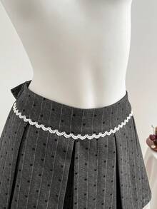 Comfortcana 2025秋冬新款女装时尚爱心印花蕾丝边褶裥正式半身裙，优雅大方，适合毕业典礼、感恩节、派对、新年和圣诞节等场合穿着。 - 灰色 - 查看 4