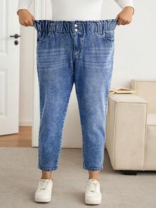 Lounesse Plus Size Casual Washed Tapered Jeans - Dark Wash - View 4