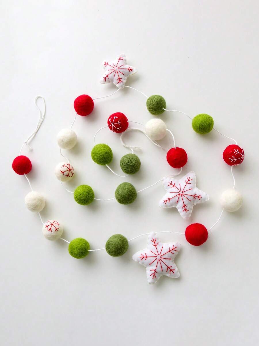 Cirelle 1pc, Christmas Decoration, Wool Felt Pentagonal Star String, Christmas Tree Decoration Pendant, Handmade Wool Christmas Banner Decoration, Suitable For Indoor And Outdoor Seasonal Display, Suitable For Christmas Parties And Home Decoration, Home Office Wedding Party Holiday Decoration Banner - Multicolor - View 1
