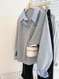 Resyla Plus Size Striped Print Bow Embroidery Casual Pullover Sweatshirt