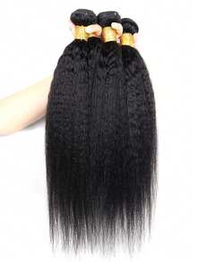 3Pcs Kinky Straight Human Hair Bundles 10-28 Inch Yaki Straight Human Hair 3 Bundles Yaki Straight 12A 100% Unprocessed Brazilian Virgin Remy Human Hair Extension For Women - Natural Black - View 4