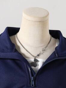 1件装少女圆领半拉链布鲁克林字母印花长袖套头卫衣，秋季款