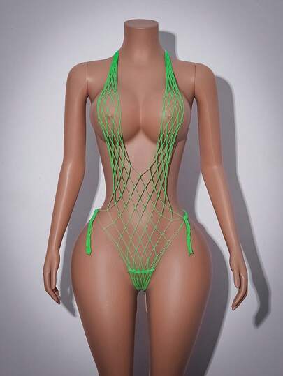 Groen Mesh Seamless Slimming Kanten Up Y2K Verleidelijke Bodysuit, able Club Outfit Bachelorette Music Festival view 6
