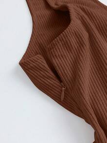 GlowEve 女士灯芯绒腰部修身喇叭休闲日常百搭杏色连衣裙 - 棕色 - 查看 3