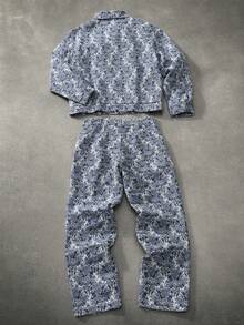 STYNVO Bộ đồ thường ngày nam, áo khoác và quần dài tay một hàng khuy in hoa - Màu xanh lam - Xem 2