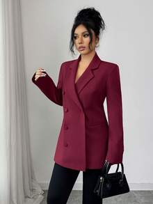 Elenzga Women's Elegant Asymmetric Double-Breasted Long Sleeve Blazer Jacket, Suitable For Casual, Commute, Vacation, Afternoon Tea, Christmas, And Formal Party, Solid Color