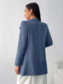 EURMUSE LAPEL COLLAR BODY POCKET FABRIC BUTTON BLAZER - Blue - View 2