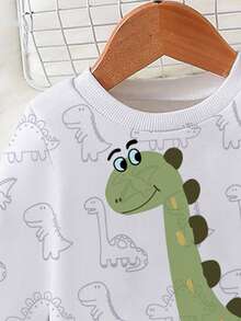 SHEIN Playful Pals 2pcs/Set Baby Boy Casual Fashionable Dinosaur All-Over Print Sweatshirt And Sweatpants Set, Comfortable Round Neck Long Sleeve, Suitable For Autumn/Winter/Spring - Multicolor - View 3