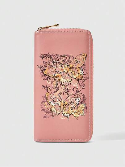 Grunge Punk Bow Grid Style Long Wallet, Cute And Versatile