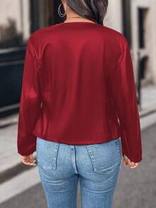 SHEIN LUNE Plus Size Casual Solid Color Cropped Bomber Jacket, Suitable For Autumn Fall Winter Cloth For Women - Red - View 2