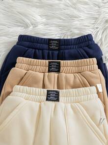 SHEIN Vintaside Kids 3条装男婴休闲运动街头保暖加厚印花针织裤，适合秋冬季外出穿着 - 彩色 - 查看 3