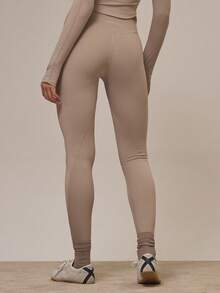 Musera Sport Contour Piping Sports Leggings Active Workout Cute Cinnamon Swirl Winter - Chocolate Brown - View 4