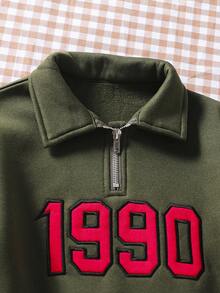 少女休闲街头风刺绣字母“1990”复古红色文字街头服饰Polo衫 - 軍綠色 - 查看 4