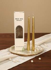 Cirelle 2 piezas Vela de tallo largo de 10 pulgadas con perlas chapadas en estilo europeo, uso doméstico, vela de boda sin humo, vela de candelabro para cena a la luz de las velas, accesorio fotográfico de ambiente elegante, mejor opción para regalo - Multicolor - Ver 2