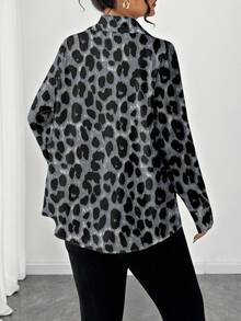 Elenzga Camisa de mujer de manga larga con estampado de leopardo de talla grande - Multicolor - Ver 2