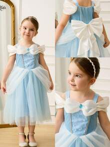 SHEIN Glamorique Kids Girl's Princess Dress, Christmas Kids Dress, Partywear ,Santa Dress , New Years Dress Vestidos Elegantes Para Fiesta , Birthday Party, Ball Dress, Christmas Children's Dress, Birthday Party, Wedding Holiday Dress, Gemstone, Blue Dress - Blue - View 8