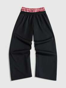 ROMWE MEN Teletubbies X ROMWE 男士美式街头风撞色条纹腰带拼接印花运动裤 - 黑色 - 查看 3