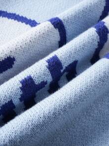 ROMWE MEN Prep Jersey de punto jacquard para hombre, corte holgado, manga larga - Celeste - Ver 7