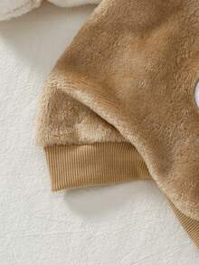 2 Piece Sets Infant & Baby BoyBear Embroidered Flannel Pajama Set, Long Sleeve Top And Pants, Plush Ear Design, Cozy, Soft And Warm For Autumn/Winter Toddler 2 Piece Winter Fur Clothing