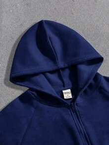 SHEIN Forever 21 男士宽松拉链连帽衫和运动裤两件套，浅灰色，秋冬男士运动套装，蓝色，蓝色运动服，男士两件套，男士连帽衫和运动裤套装，男士两件套，蓝色 - 藏蓝色 - 查看 8