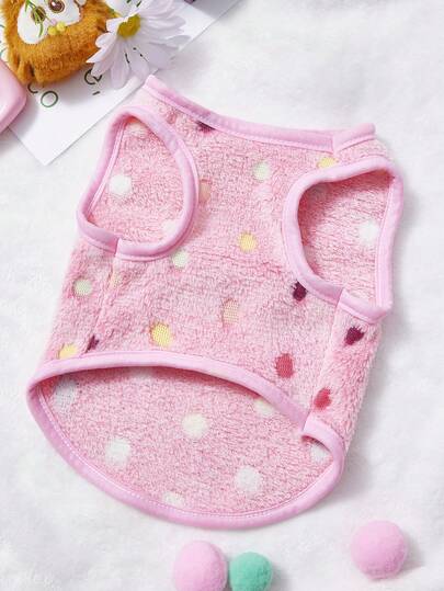 PETSIN 1pc Colored Polka Dot Valentine's Day Pet Vest, Pink Autumn And Winter With Plush Warm Flannel Warm Pet Clothes