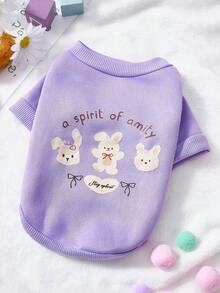 PETSIN 1 Piece Of Three Bunny Letter Printed Pet , Purple Thick Warm Pet Suit - Purple - View 1