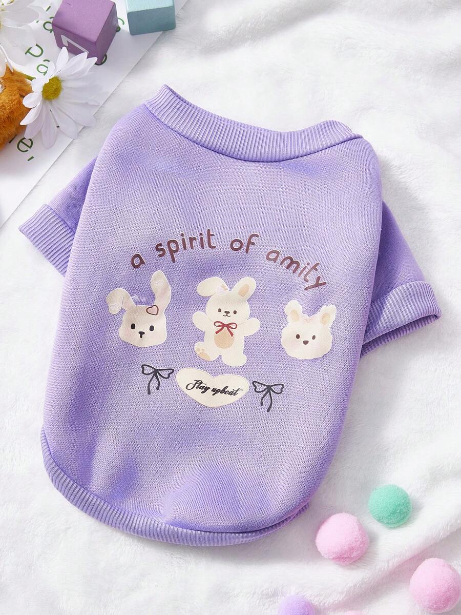 PETSIN 1 Piece Of Three Bunny Letter Printed Pet , Purple Thick Warm Pet Suit - Purple - View 1