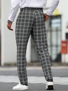Manfinity Mode Men's Fashionable Commuter Plaid Tapered Pants Men Trouser Men Black And White Pants Men Pants Designer Pants For Men Men Plaid Pants Old Money,Daily Leisure, Weekend Trips, Outdoor Activities, Travel Expeditions, Relaxed Work Environments Or Semi-Formal Occasions, Boyfriend/Husband Gift, Anniversary Gift Party Christmas